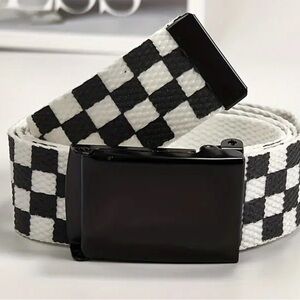 New Checkered Black and White Men's Belt. 44 Inches Long